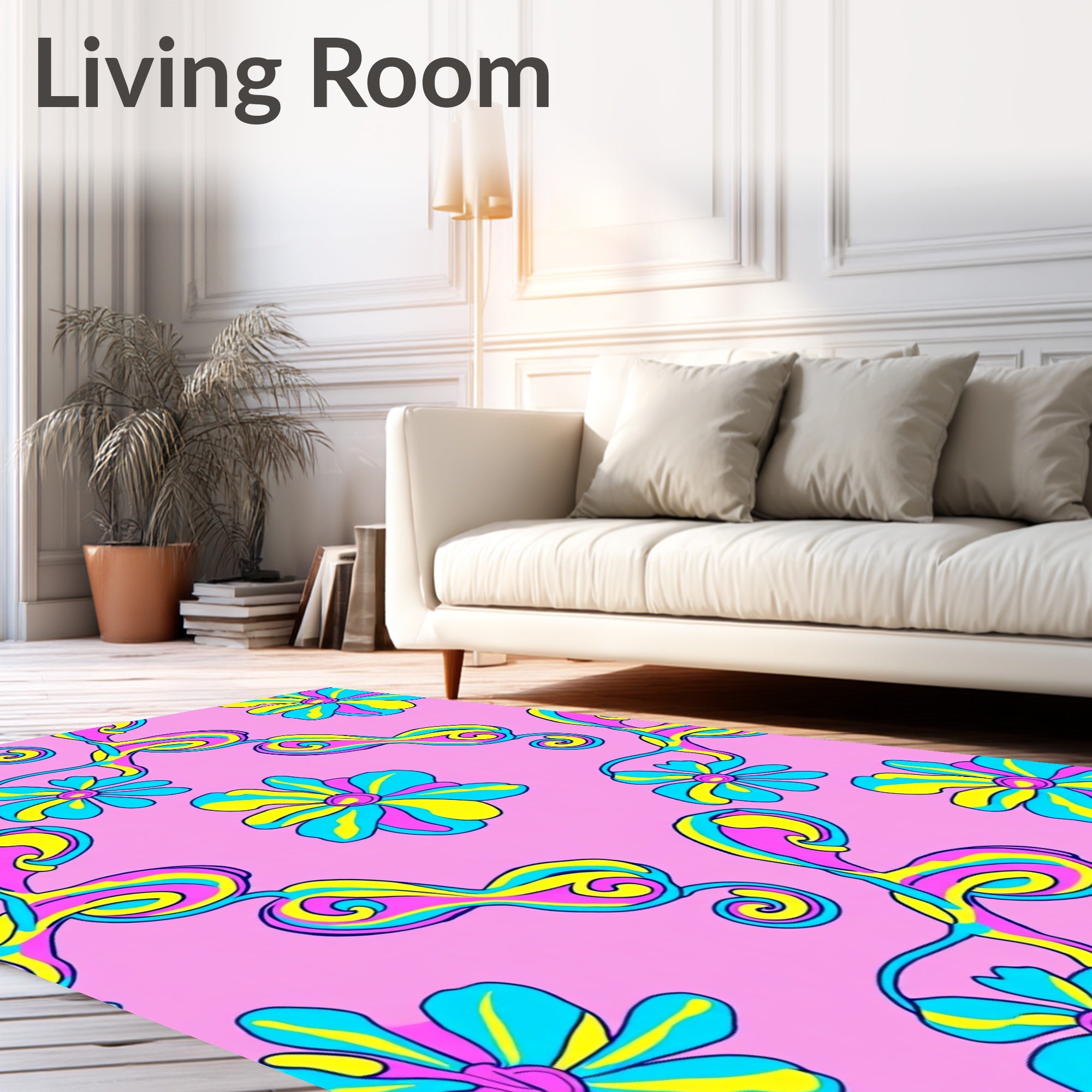 Vibrant Pink Groovy Floral Swirls Rug