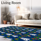 Jolly Blue Christmas Tree Bell Garland Rug