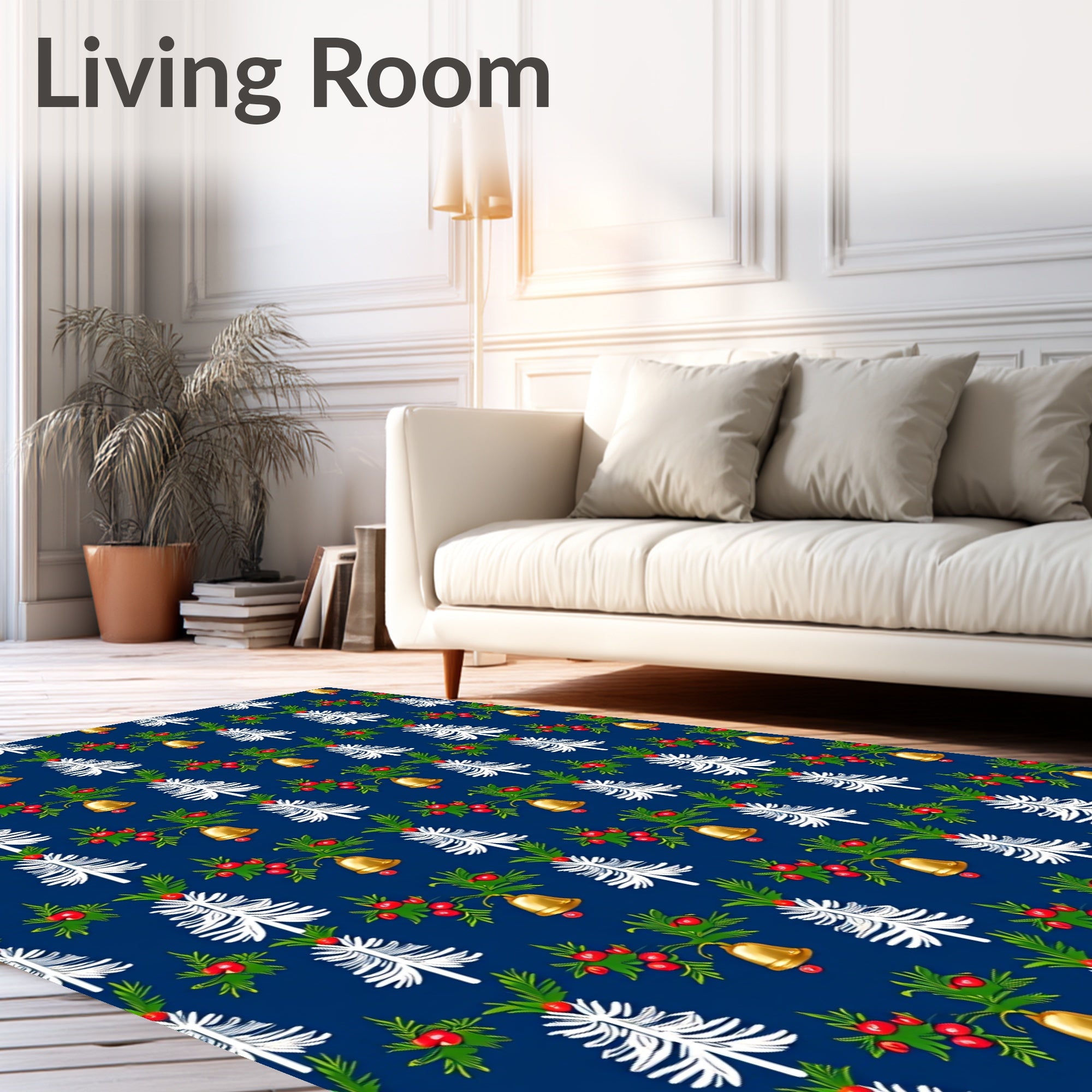 Jolly Blue Christmas Tree Bell Garland Rug