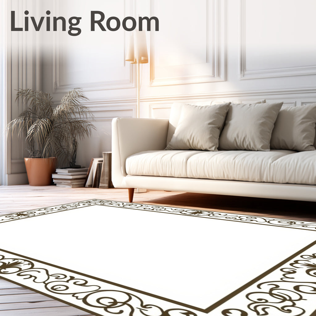 Ornate Brown Antique Scroll Border Rug