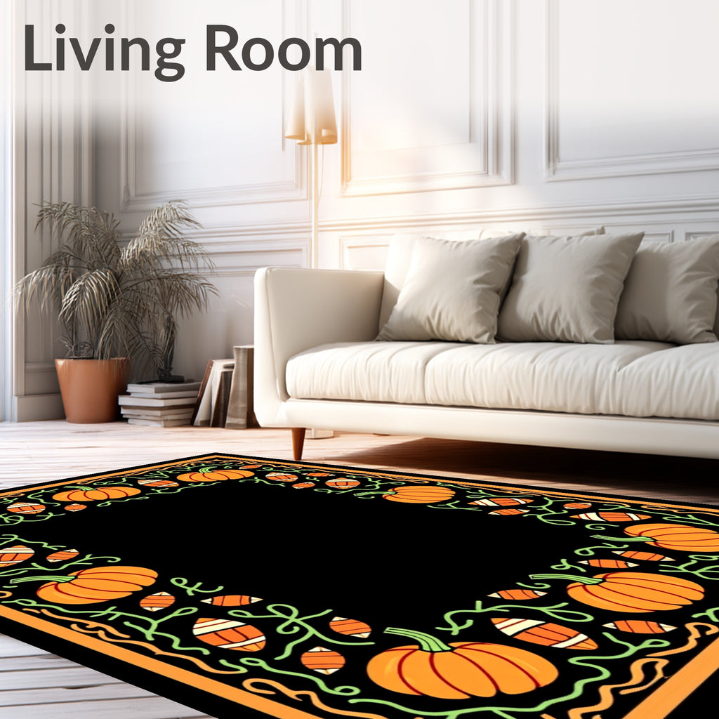 Orange Pumpkin Vine Football Border Rug