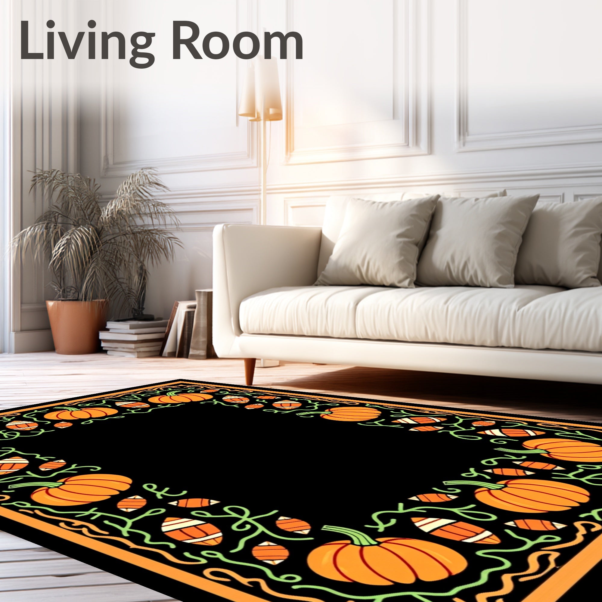 Orange Pumpkin Vine Football Border Rug