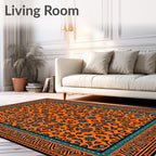 Vibrant Orange Teal Medallion Border Rug