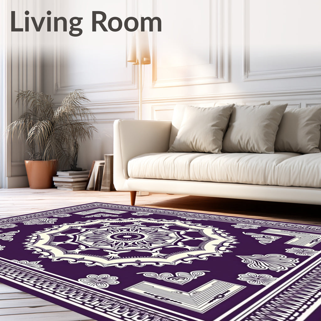 Deep Purple Medallion Floral Border Rug