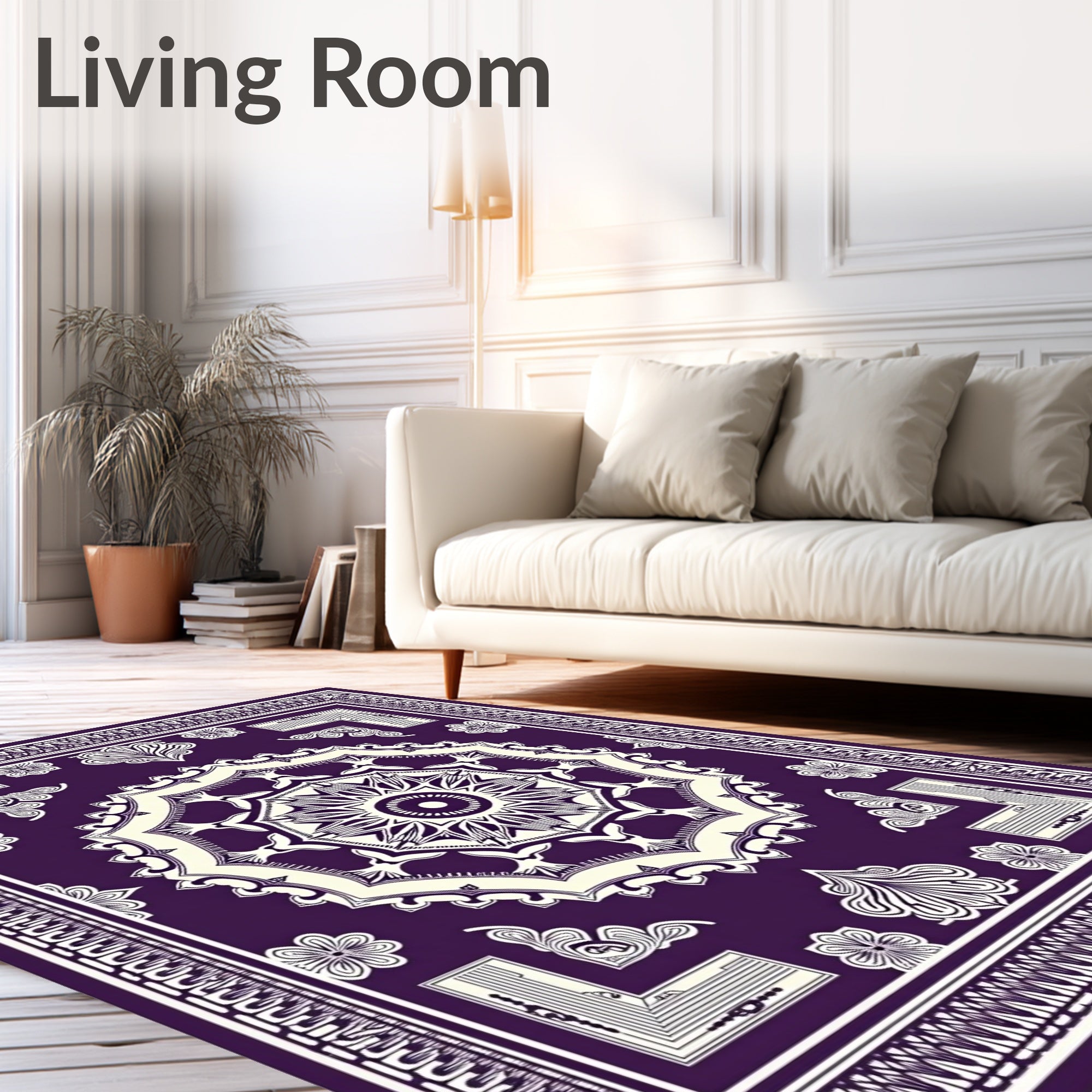 Deep Purple Medallion Floral Border Rug