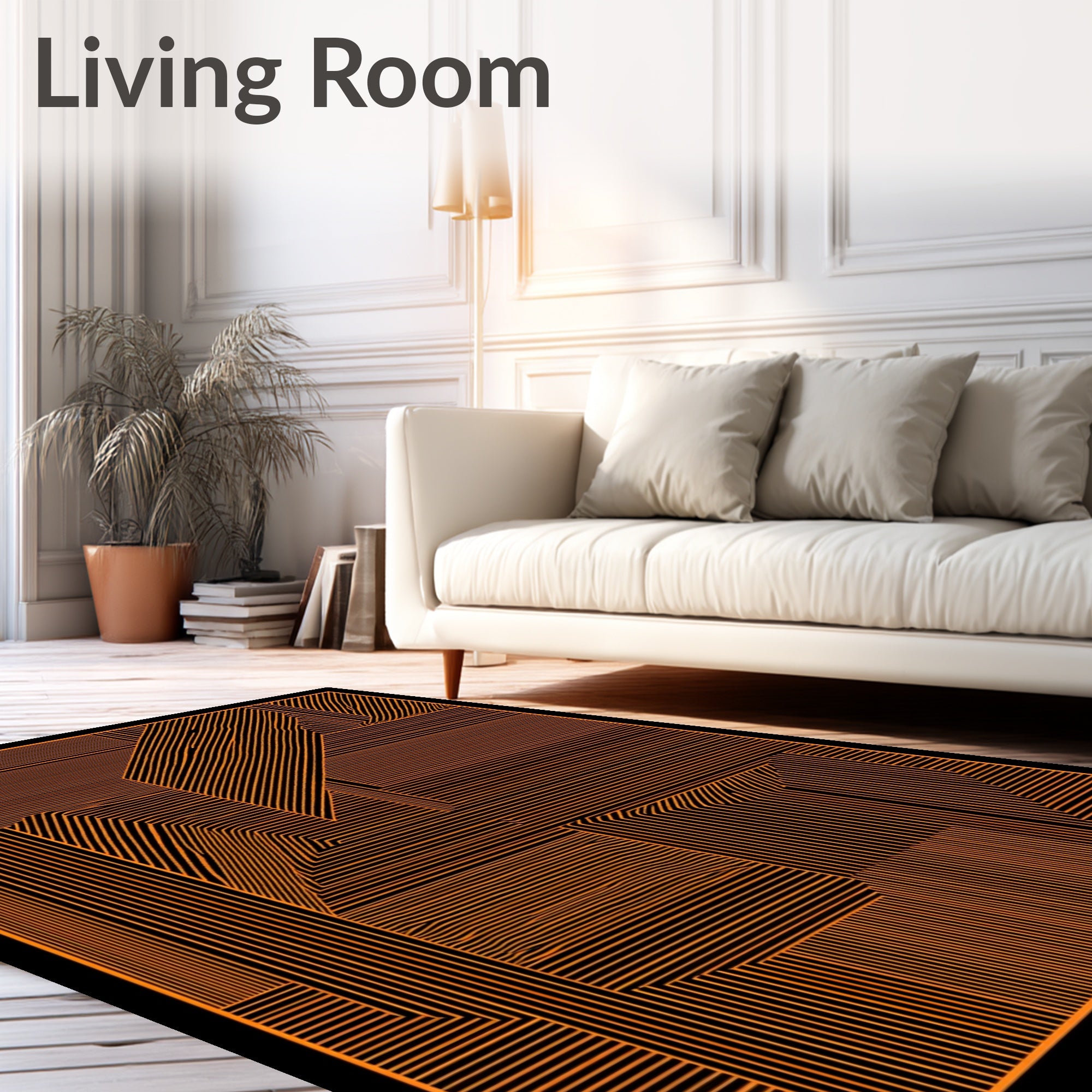Orange Geometric Abstract Line Rug