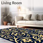 Regal Navy Gold Flourish Abstraction Rug
