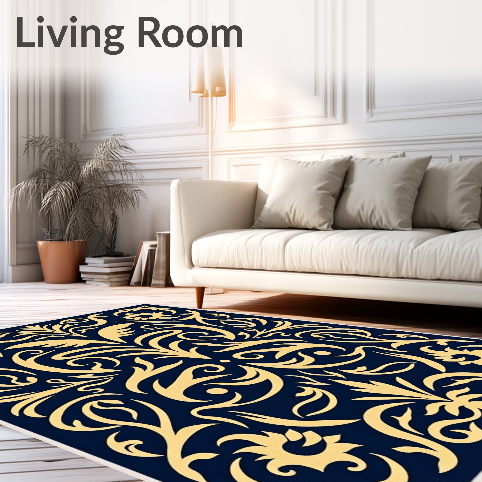 Regal Navy Gold Flourish Abstraction Rug