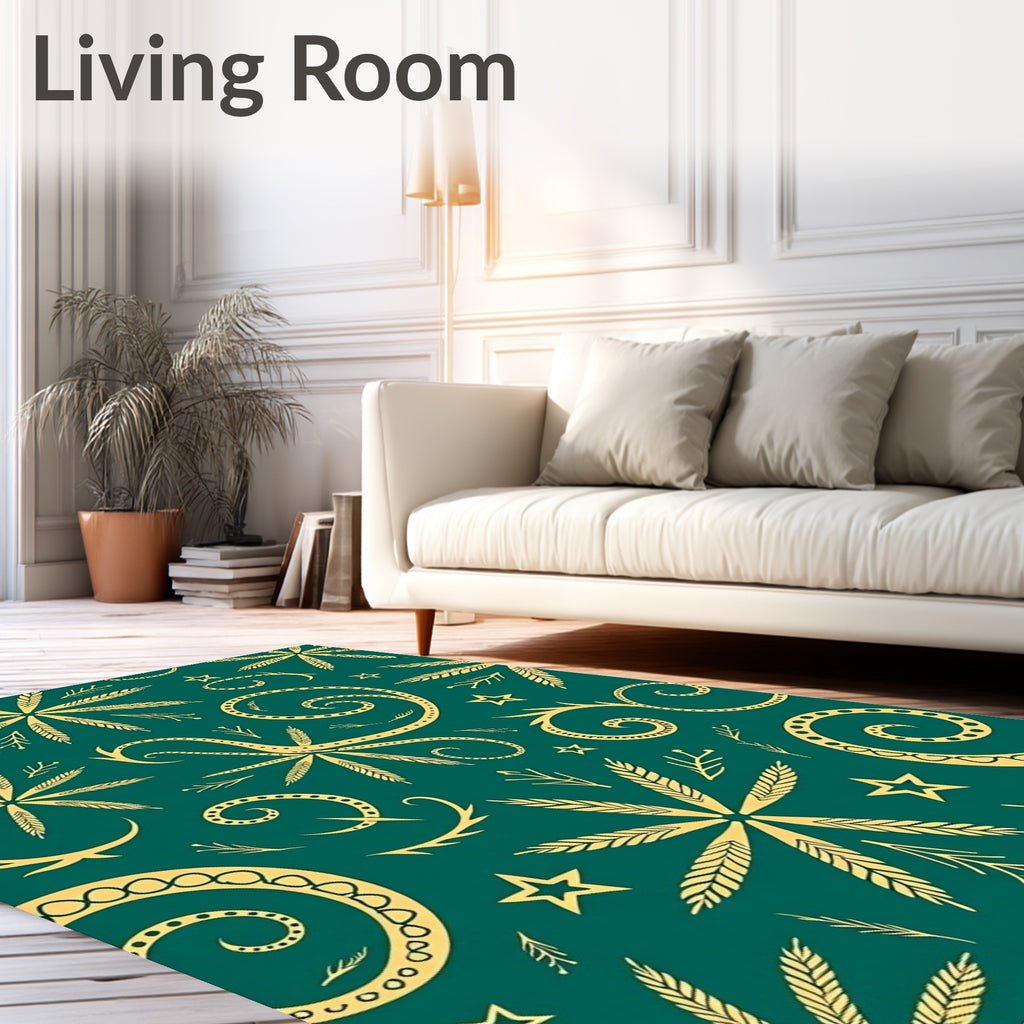 Golden Fern Swirl Star Medallion Rug