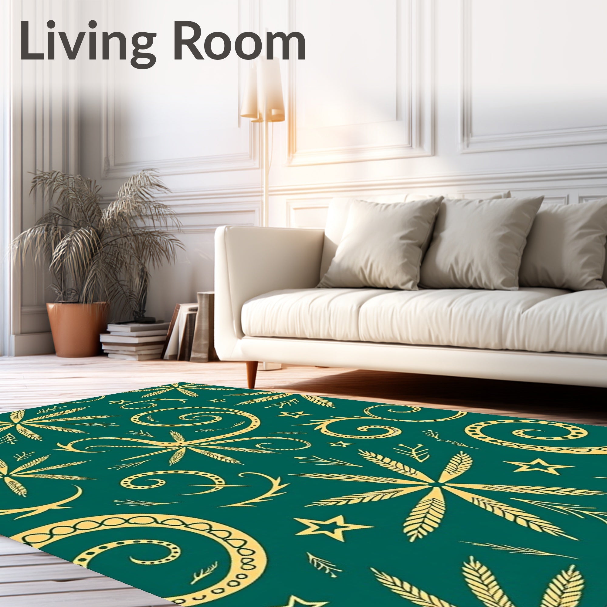 Golden Fern Swirl Star Medallion Rug