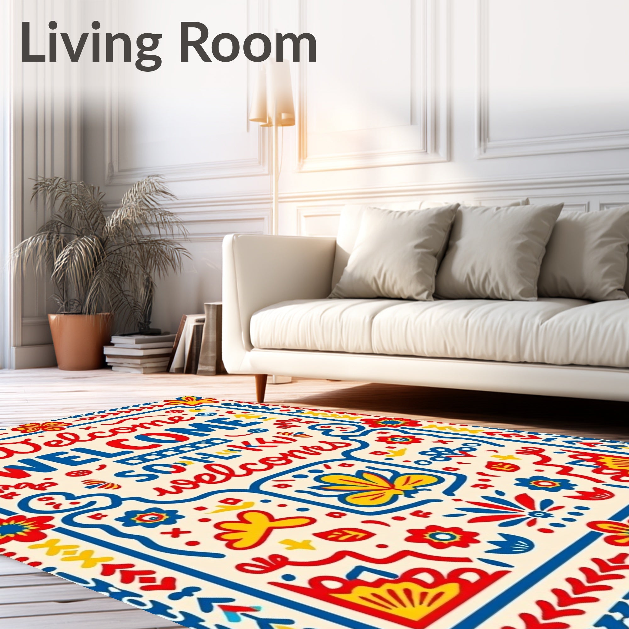 Bold Folk Art Floral Welcome Rug