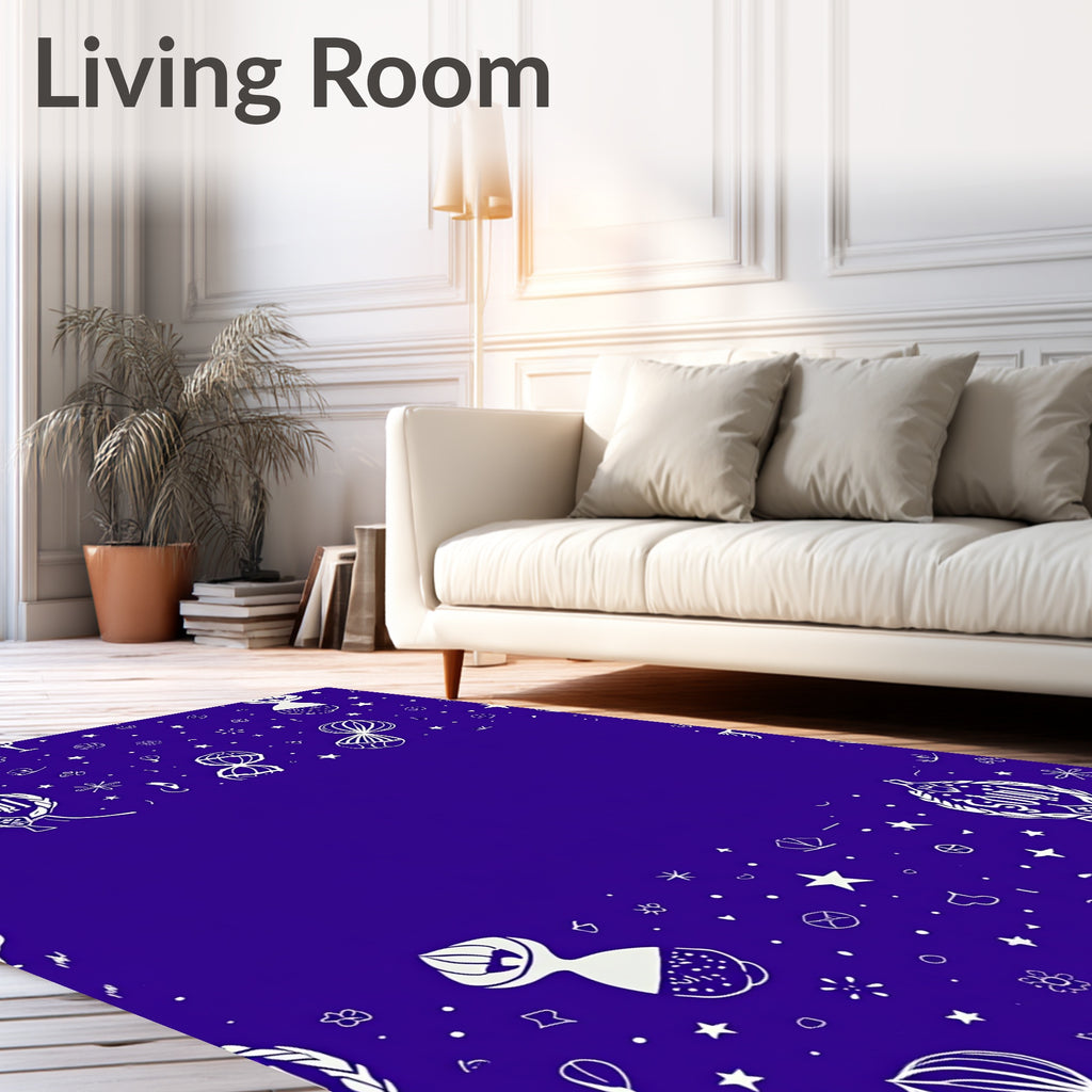 Whimsical White Starry Hourglass Border Rug