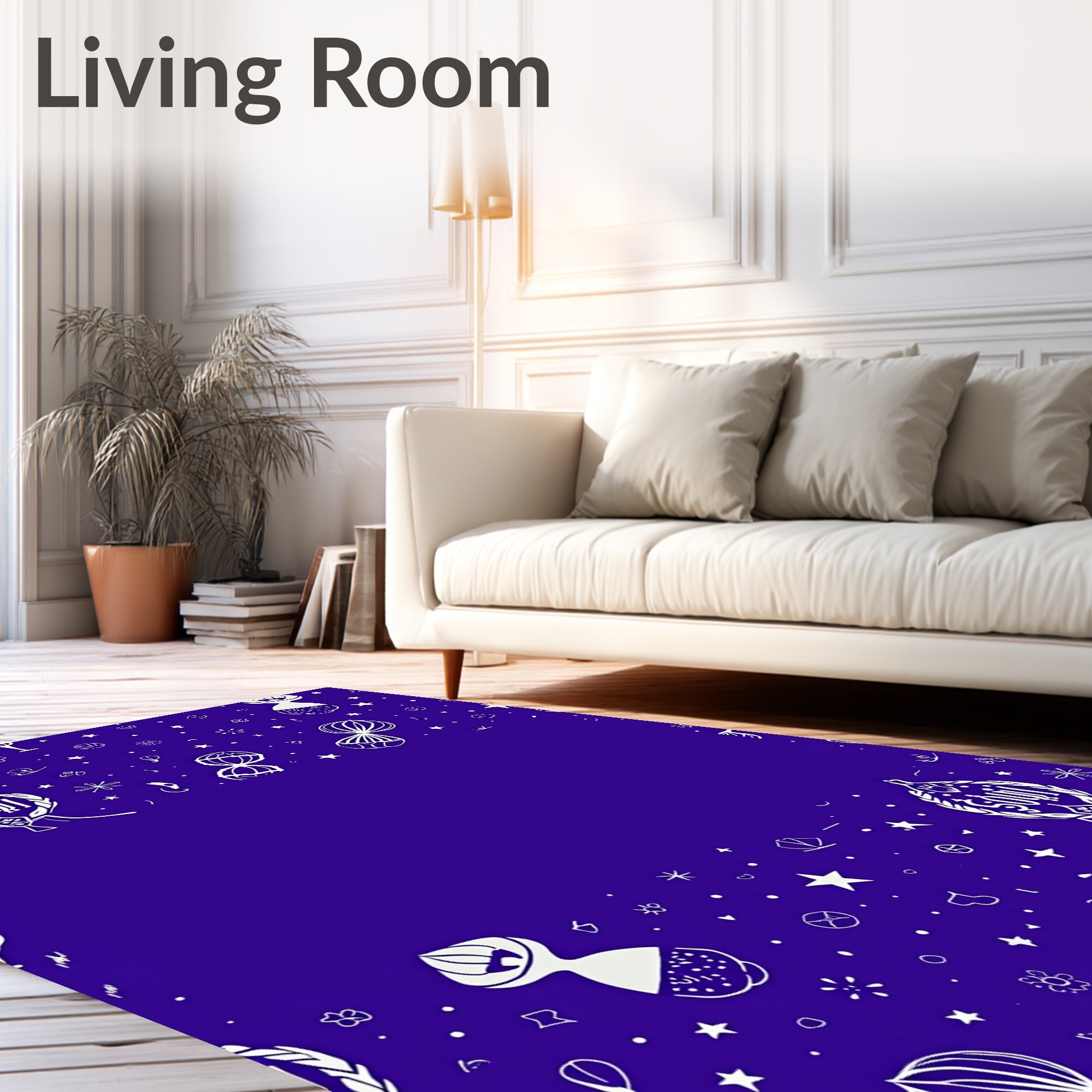 Whimsical White Starry Hourglass Border Rug