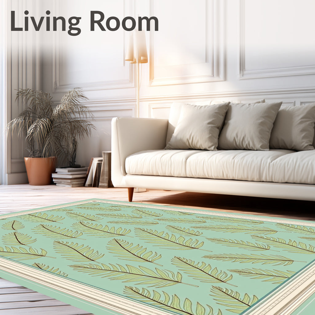 Pale Green Tropical Palm Frond Rug