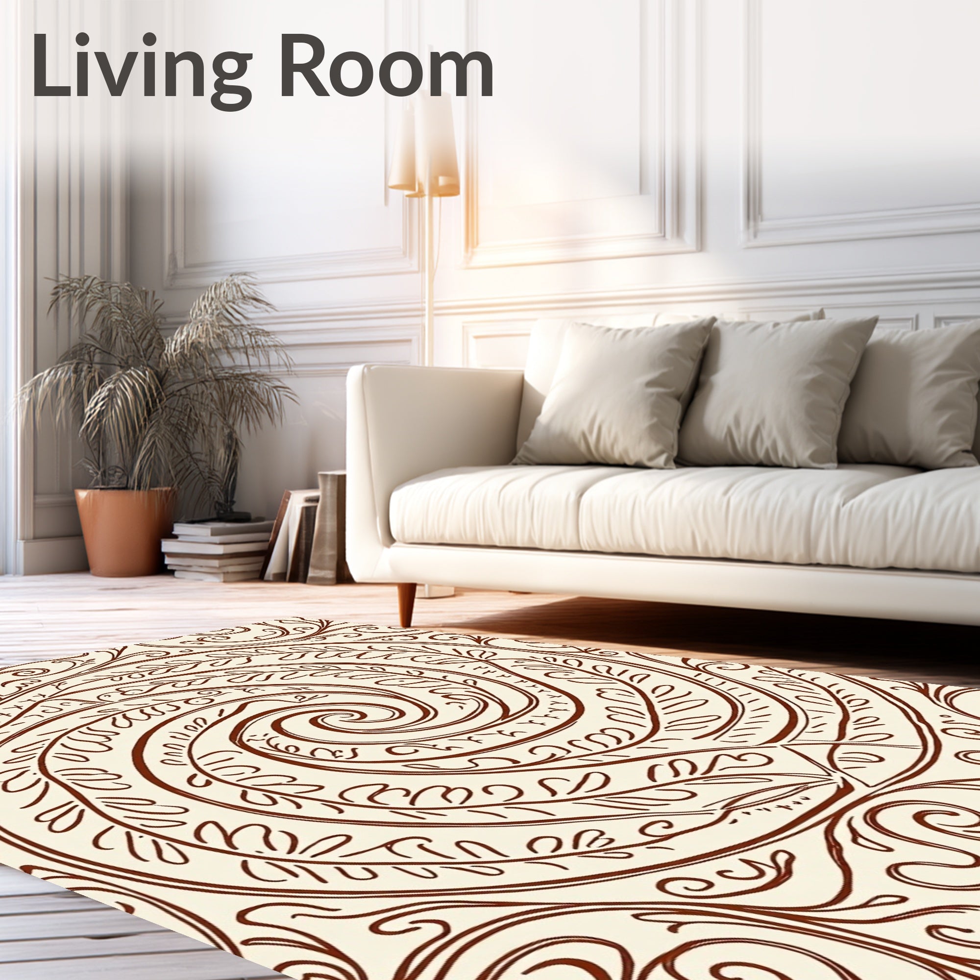 Sepia Swirl Floral Vine Abstraction Rug