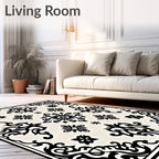 Ornate Black Cream Medallion Swirl Rug