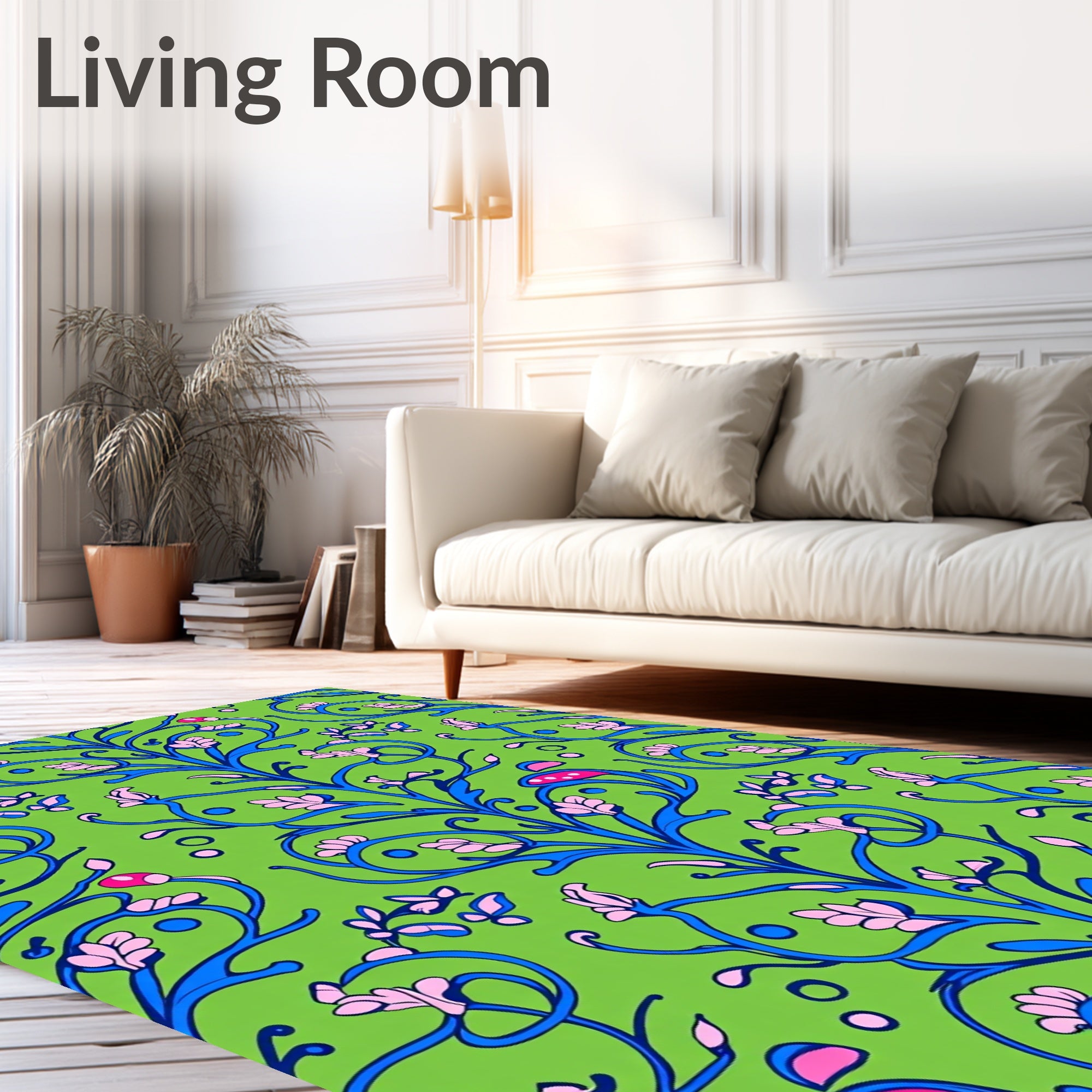 Whimsical Pink Floral Vine Rug