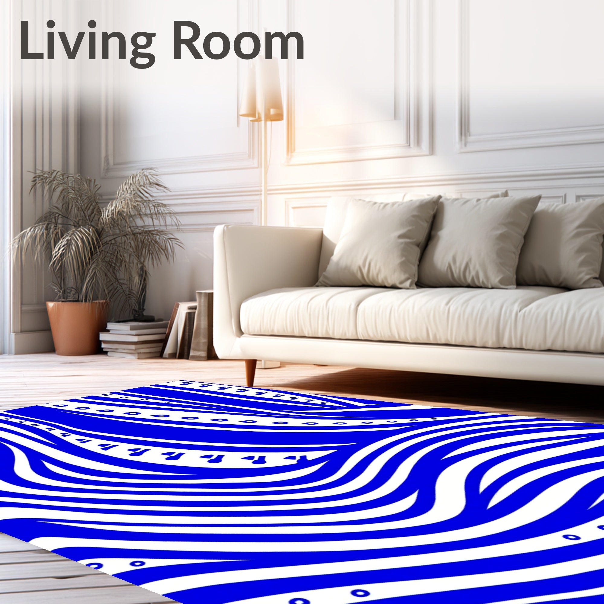 Bold Electric Blue Organic Waves Rug