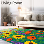 Vibrant Yellow Orange Purple Floral Swirls Rug