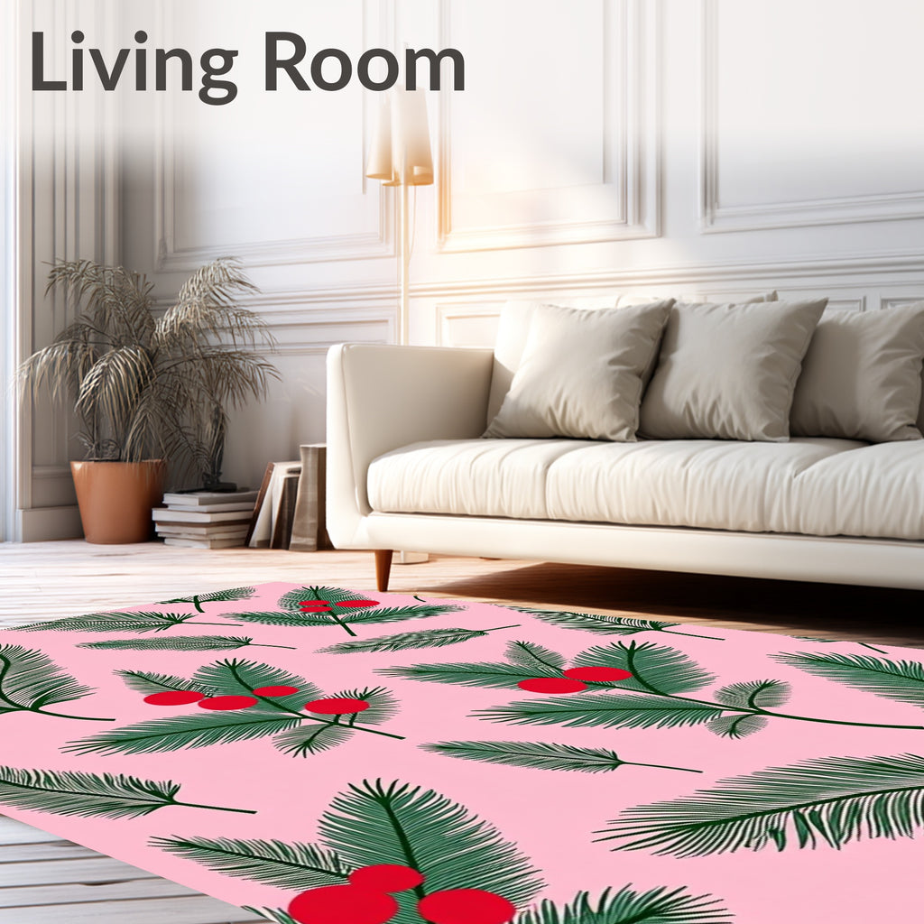 Whimsical Green Fern Red Berry Rug
