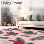 Whimsical Green Fern Red Berry Rug