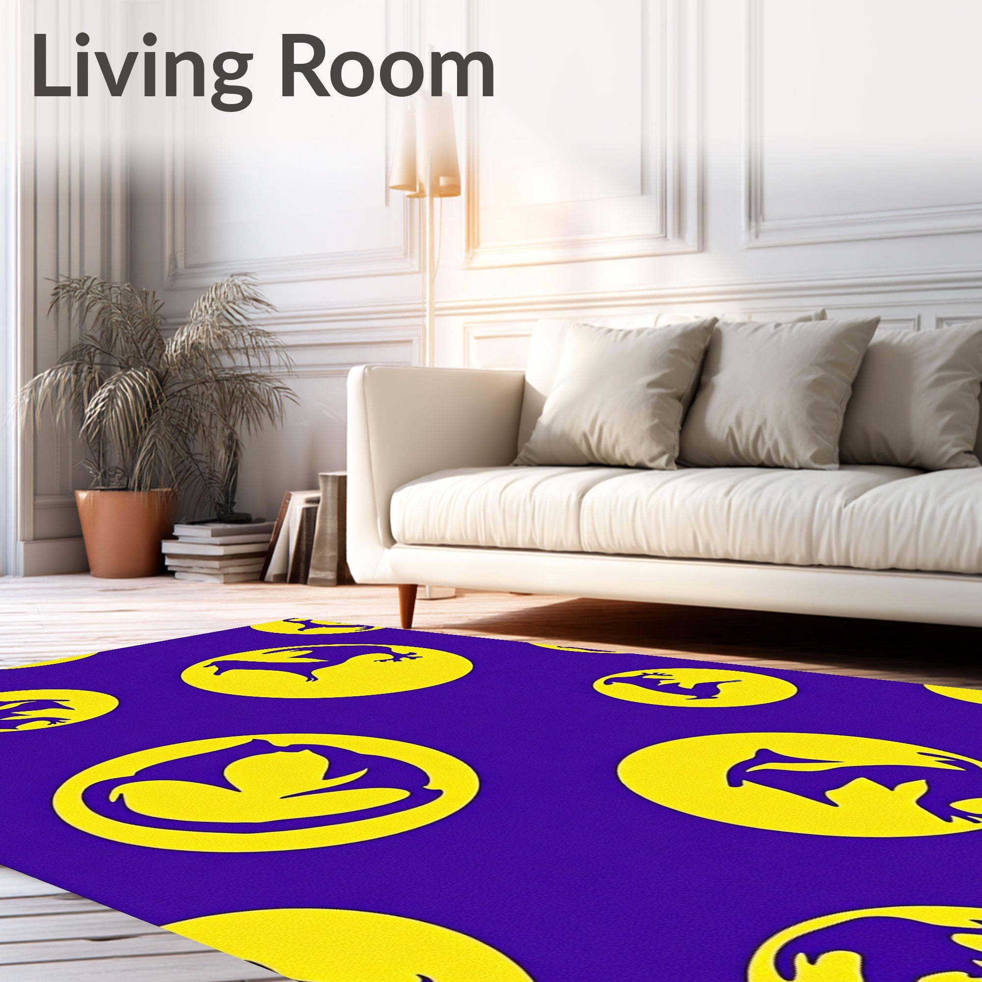 Vibrant Purple Yellow Animal Rounds Rug
