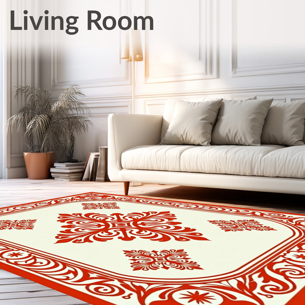 Crimson Crested Floral Frame Rug