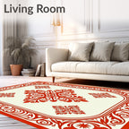 Crimson Crested Floral Frame Rug