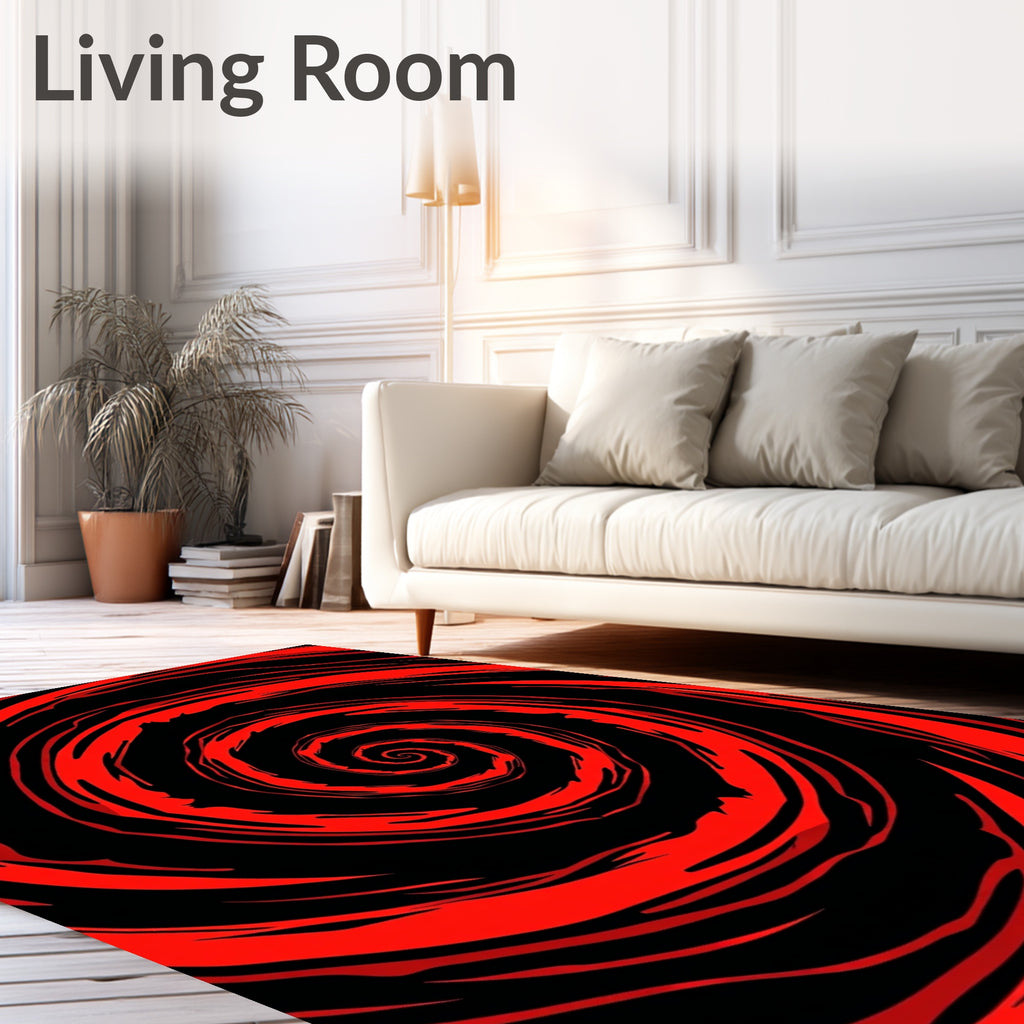 Vibrant Red Black Swirl Rug
