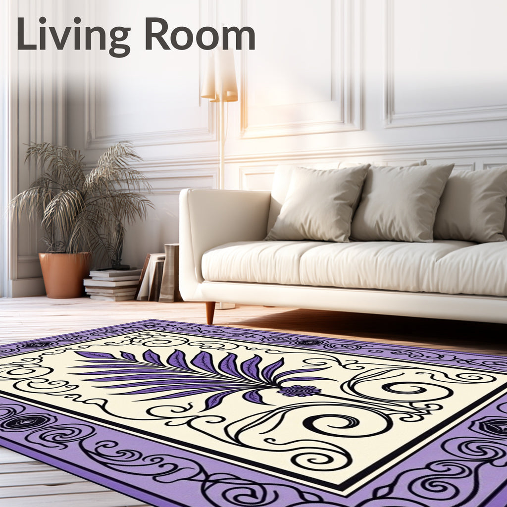 Lavender Fern Scroll Border Rug