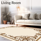 Cream and Gold Acanthus Scroll Border Rug