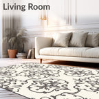 Dark Gray Traditional Damask Scroll Rug