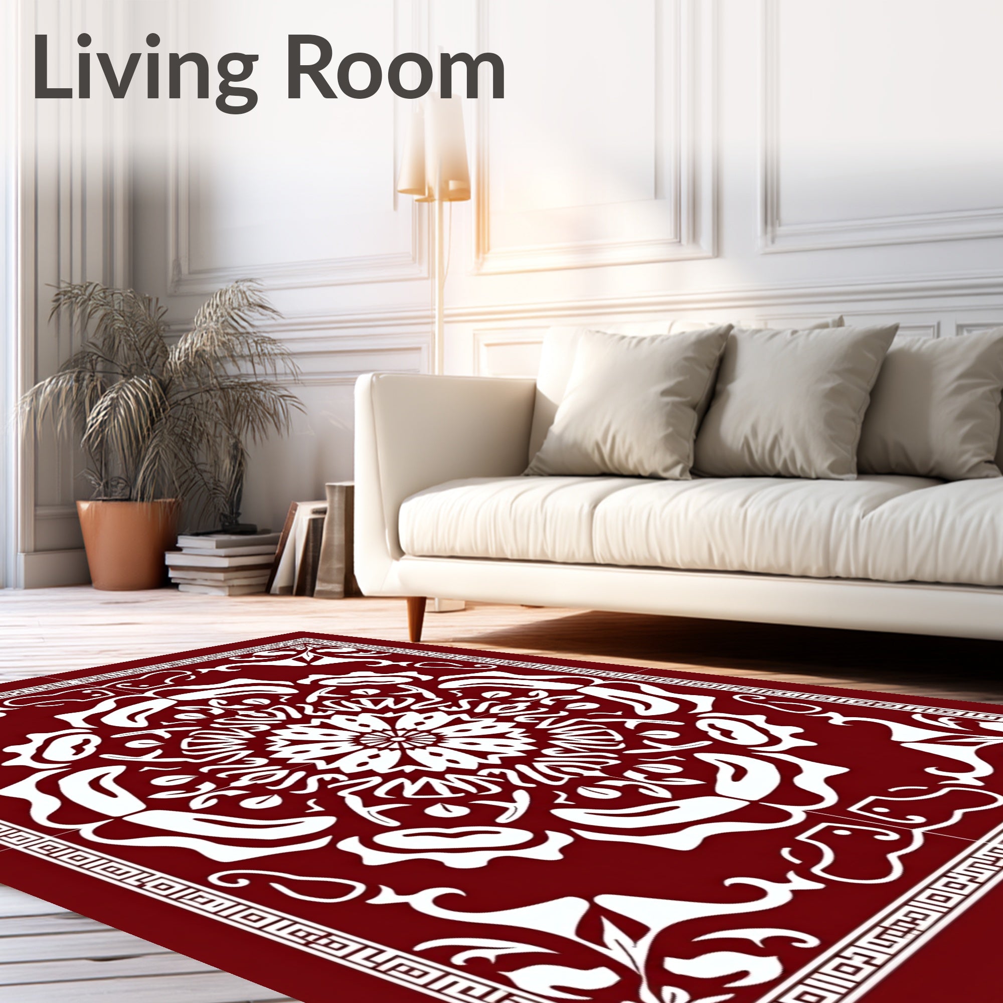 Bold Crimson Floral Medallion Rug