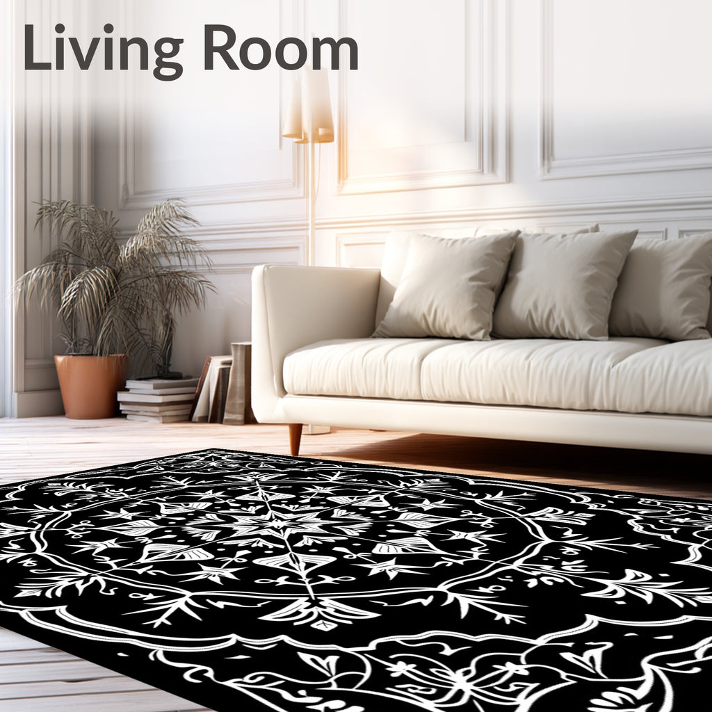 Black and White Floral Medallion Rug