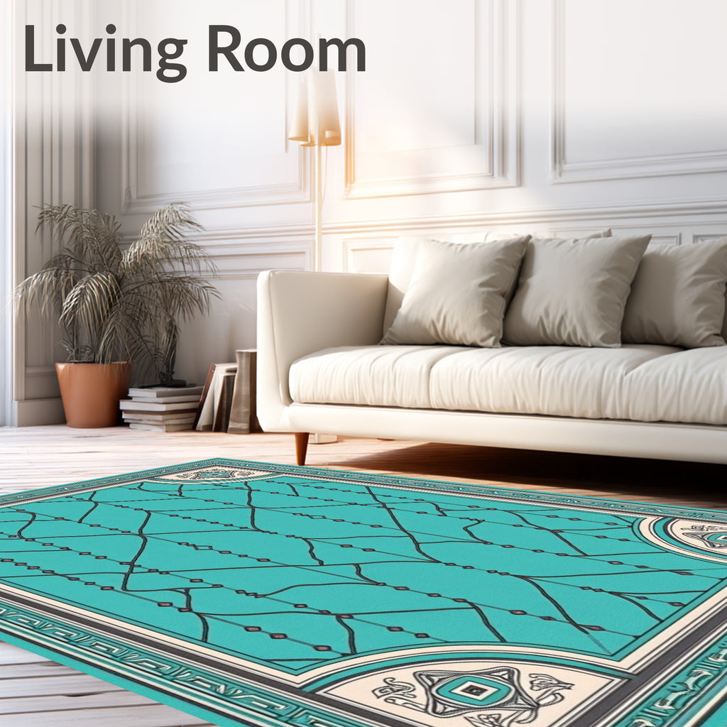 Teal Arabesque Lattice Frame Rug