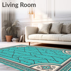 Teal Arabesque Lattice Frame Rug