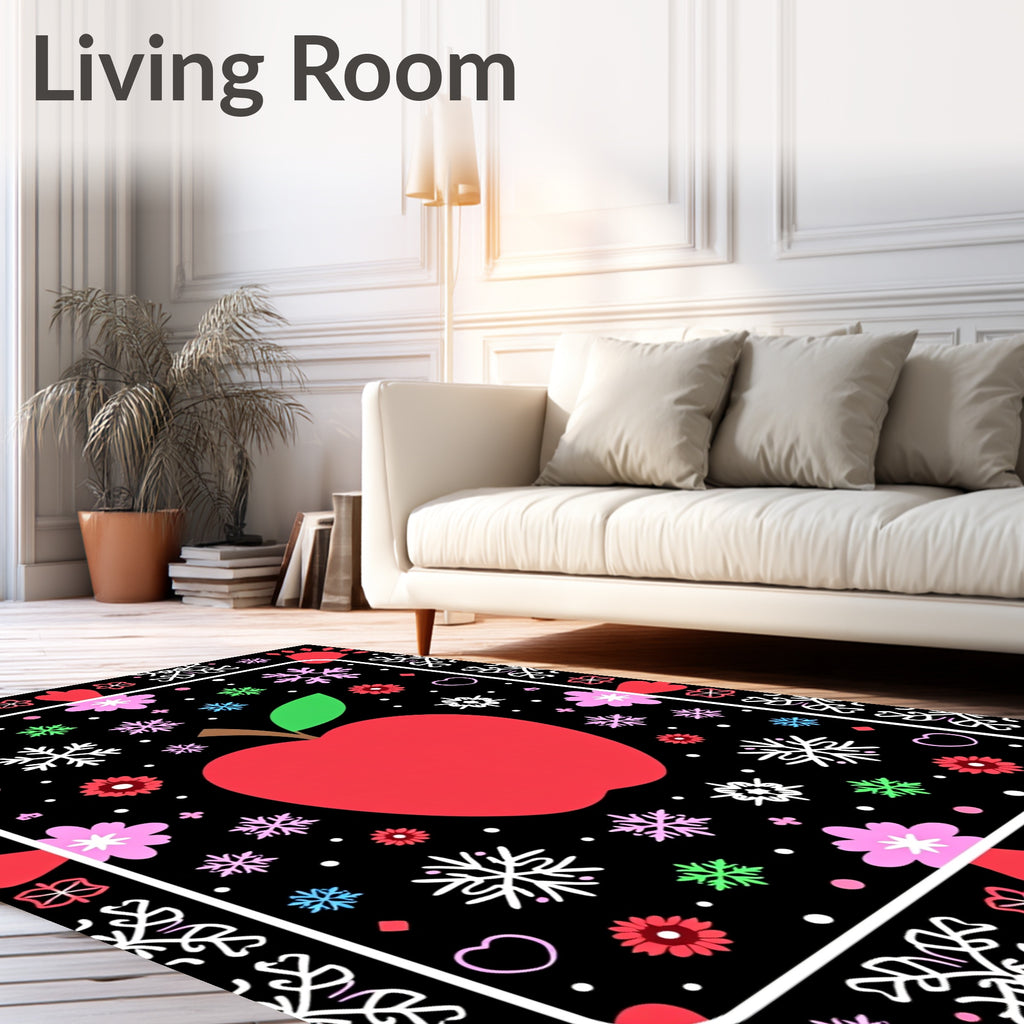 Red Apple Snowflake Floral Border Rug