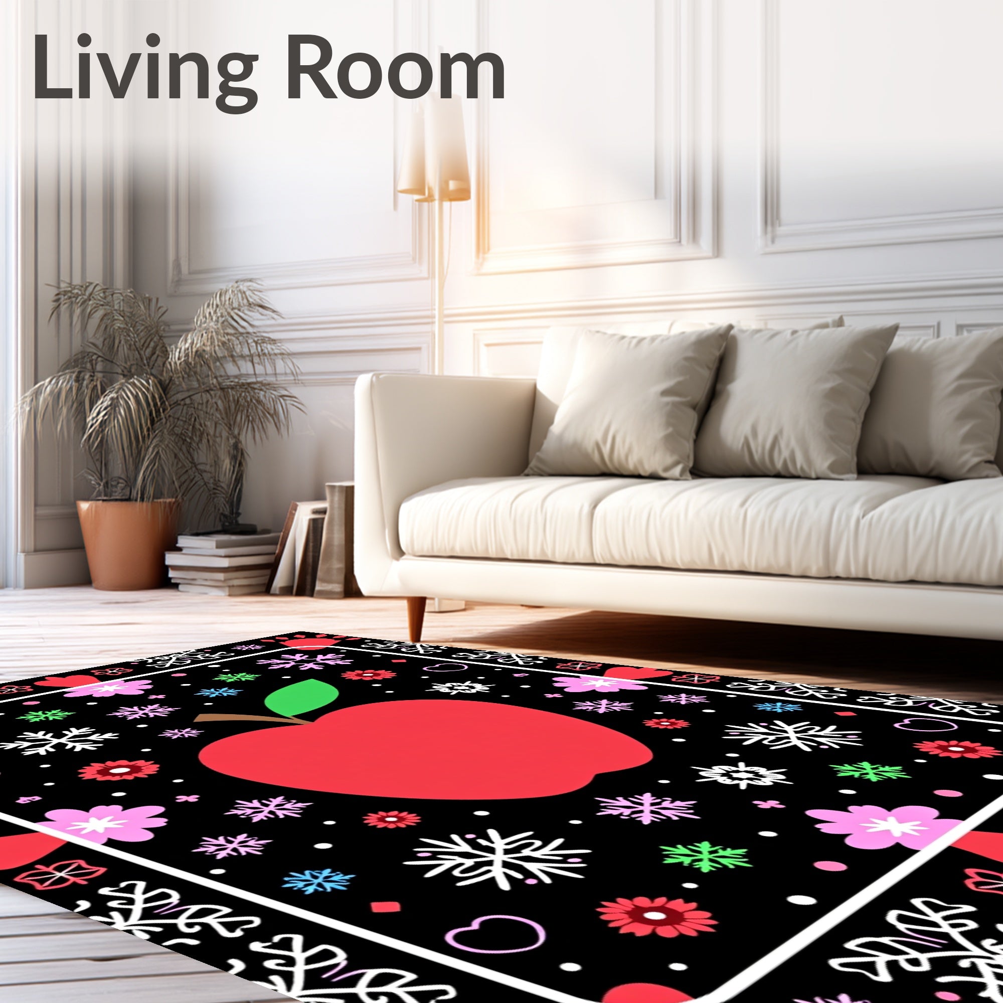 Red Apple Snowflake Floral Border Rug