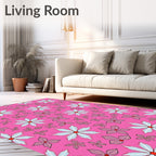 Bright Pink Floral Meadow Arrangement Rug