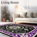 Regal Purple Cream Black Floral Medallion Rug