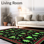 Neon Green Festive Tree and Glass Collage Rug