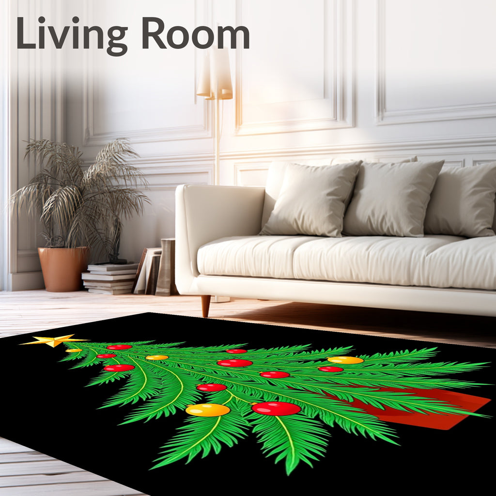 Green Feathered Tree With Red Orbs Rug