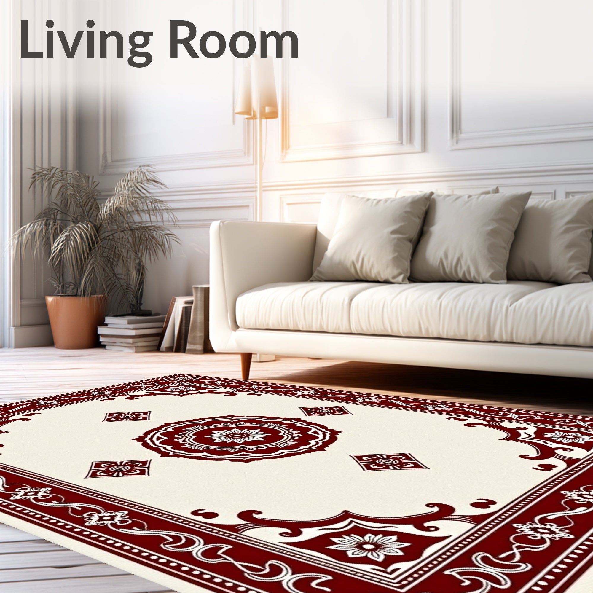 Crimson Rose Mandala Border Rug