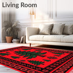 Crimson Red Evergreen Forest Trees Rug