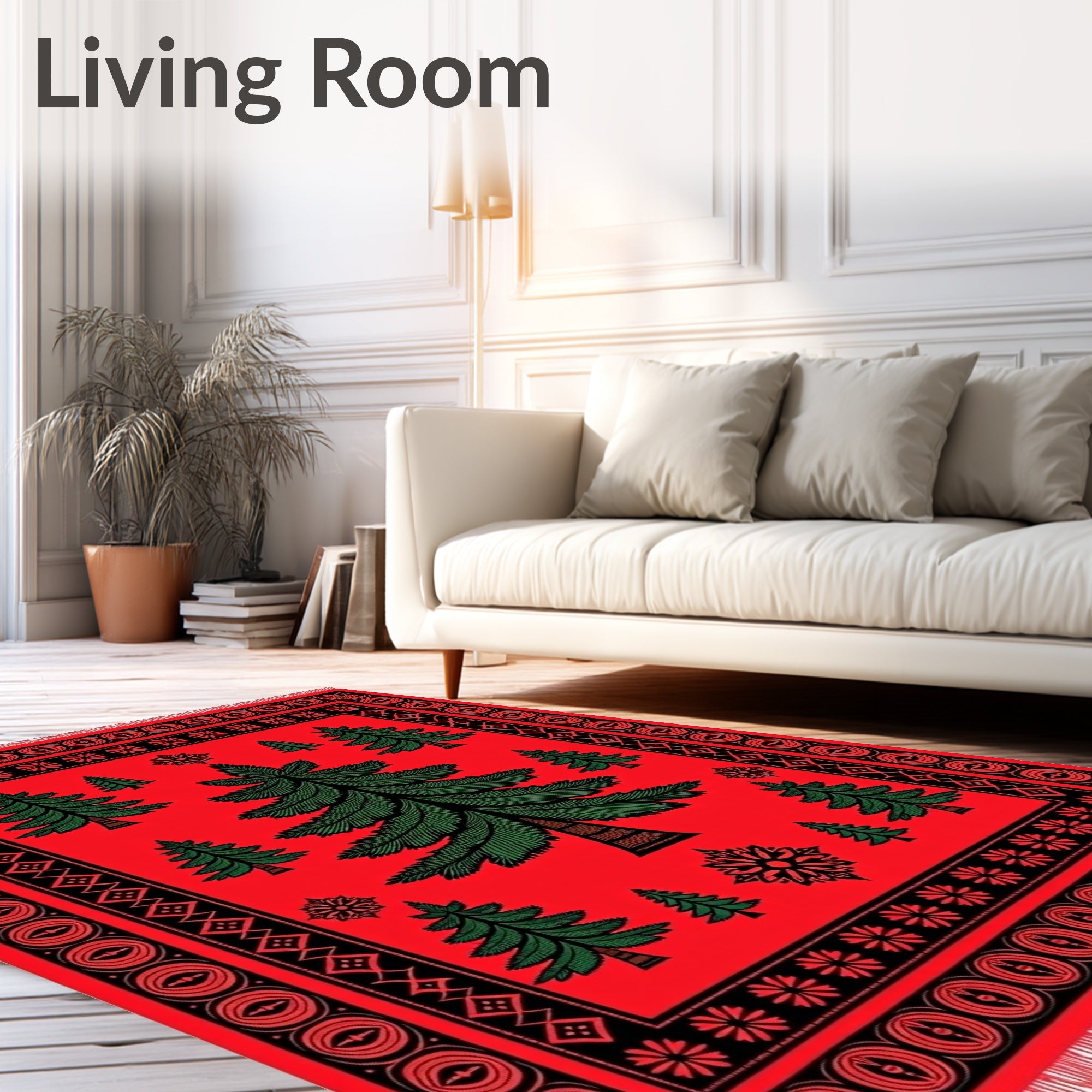 Crimson Red Evergreen Forest Trees Rug