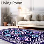 Navy Blue Floral Medallion Bright Color Rug