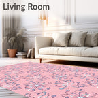 Pink Blue Sketchy Floral Bloom Rug