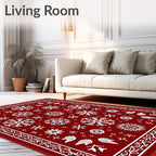 Crimson White Snowflake Mandala Floral Rug