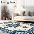 Elegant Navy Cream Medallion Square Rug