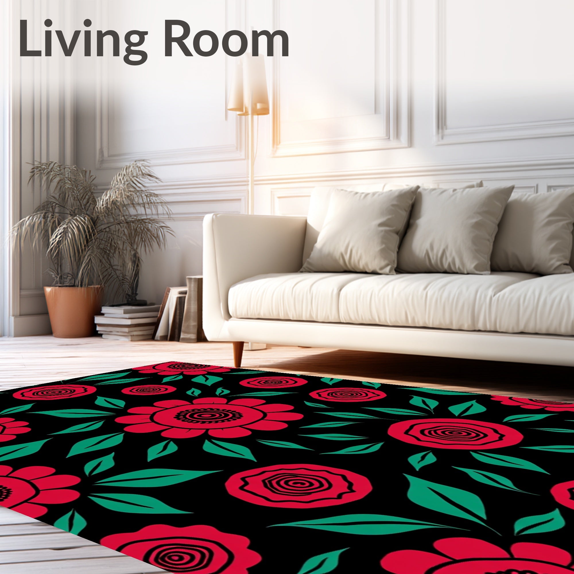Bold Scarlet Floral Garden Rug